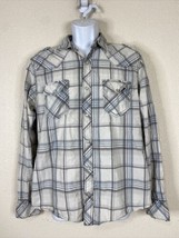 BKE Buckle Men Size M White/Blue Plaid Snap Up Shirt Long Sleeve Modern ... - $6.69