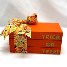 Trick or Treat Halloween Decor Faux Book Stack Fall Autumn Leaves - $14.55