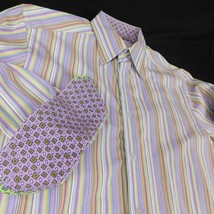 Robert Graham Men Purple Flip Cuff Striped Dress Shirt Sz M - £27.39 GBP