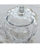 VTG Clear Glass Pumpkin Cookie Candy Jar Dish with Lid 7” Fall Harvest D... - $25.99
