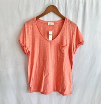 Anthropologie T.La Women MEDIUM Short Sleeve Classic V-Neck Soft Orange - $29.99