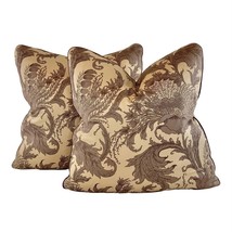 Pair 22&quot; Pillow Covers Vicki Payne Free Spirit Taupe Brown Botanical Flo... - £58.21 GBP