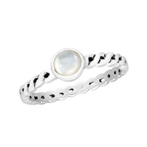 Elegant White Mother of Pearl Inlay Sterling Silver Twisted Band Ring - 6 - £10.36 GBP