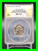 Mint Error 1971-D Washington Quarter Double Curved Clip ~ Graded ANACS MS-62 - £71.21 GBP