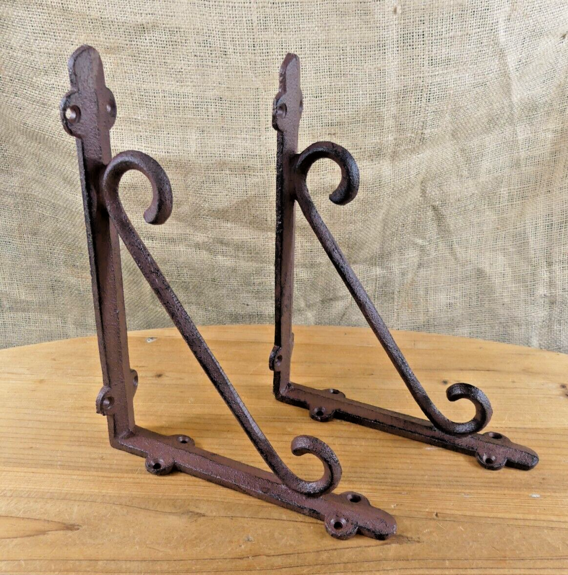 2 Cast Iron Brackets Braces Shelf Bracket RUSTIC Corbels Braces W/ Plant... - $24.99