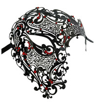 Black Red Phantom Laser Cut Venetian Mask Masquerade Metal Men Skull Filigree - £18.67 GBP
