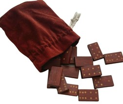 Domino Set Wood Inlaid 28 Piece Red Handmade Bones Travel Game with Pouch 50mm - £20.19 GBP