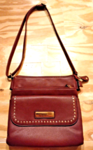 Andrew Marc Marc New York Burgundy Studs Leather Satchel Crossbody Handbag - £42.40 GBP
