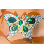 Elegant Vintage Green Butterfly Brooch Pin - Rhinestone - $18.81