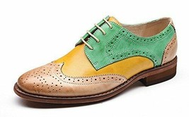 Men Multi Color Wing Tip Genuine Leather Formal Dress Customized Oxford Shoes - £118.50 GBP+