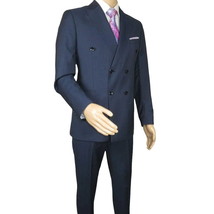 Men Suit BERLUSCONI Turkey Italian Wool 180's Double Breasted UGS94-09 Mid Blue image 2