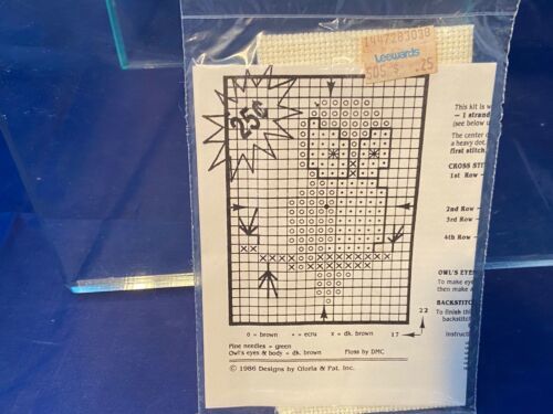 Designs by Gloria & Pat Owl Cross Stitch Craft Kit Vintage 1986 Small Complete - $9.49
