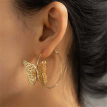 18K Gold-Plated Filigree Butterfly Hoop Earrings - £11.18 GBP