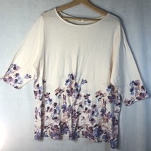 J. Jill Size xl Ivory w Purple Peach Flowers Boatneck Pullover Sweater Cotton - £19.56 GBP
