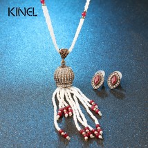Fashion Vintage Jewelry Sets New Crystal Ball Flower Pendant Necklace Female Rai - £9.64 GBP