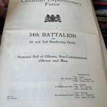 Canadian Expeditionary Force 34TH  Battalion Nominal Roll Officers Non-C... - £76.52 GBP