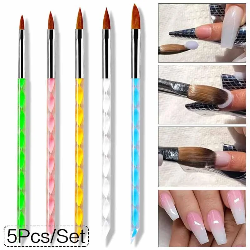 KISMIS 5Pcs/Set Professional Acrylic Liquid for Nail Art Pen Brush UV Gel Nail - £9.16 GBP+