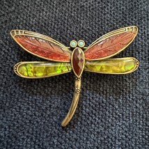 Vintage Brooch Pin - LC Liz Claiborne - Dragonfly  - Gold Tone Abalone, MOP - £18.64 GBP