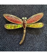 Vintage Brooch Pin - LC Liz Claiborne - Dragonfly  - Gold Tone Abalone, MOP - $23.36