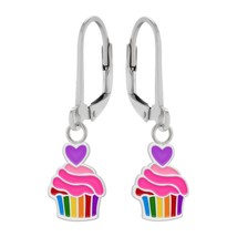 Ice Cream with Heart 925 Silver Leverback Earrings - £14.93 GBP