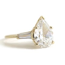 Pear Tapered Baguette CZ Cubic Zirconia Engagement Ring 14K Yellow Gold, 2.26 Gr - £231.98 GBP
