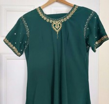 WOMENS India (Kurta,Salwar) Emerald Green,Gold Flowers Mirror Design Silk - $69.30
