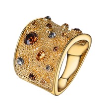 Gold Wide Band Rings for Women Colorful Crystal Rhinestone Ring Fashion Wedding  - £18.83 GBP