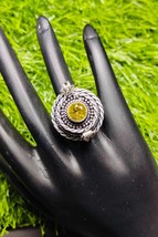 Yellow Gemstone Box Ring | Handmade Tribal Vintage Ring | Oxidized Silve... - $70.56 CAD