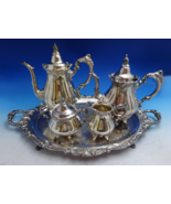 Grande Baroque by Wallace Silverplate Tea Set 4pc with Tray (#8643) Lovely! - $18,347.77 MXN
