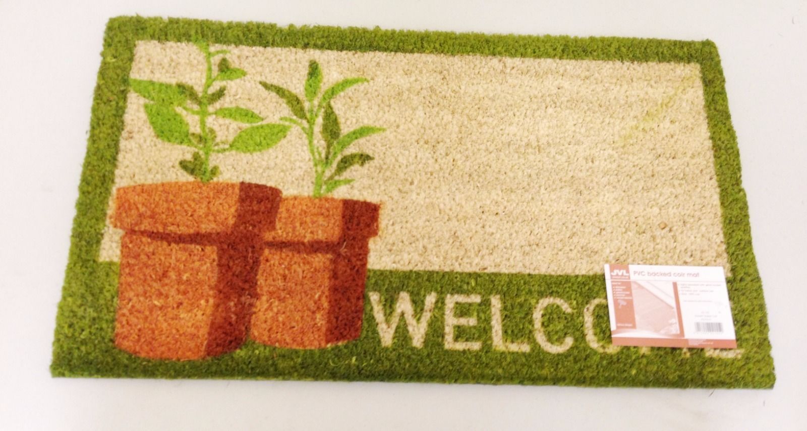 WELCOME DOORMAT POTTED PLANT 40CM X 70CM COIR PVC BACKED ENTRANCE DOORMA... - $11.53