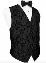 Black Silk Tapestry Tuxedo Vest and Bowtie Size Small - $147.00