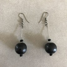 Vintage Style Black Wooden Beaded Dangle Drop Natural Earrings - £14.27 GBP