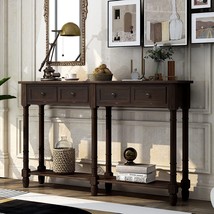 Merax Espresso Wood Narrow Console Table With Drawers And Bottom Shelf, 1 Set. - £244.82 GBP