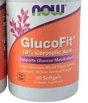 2 NOW Foods GlucoFit 18% Corosolic Acid 60 Softgels Ea Blood Sugar Support 03/25 - $24.74