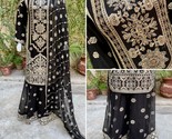 Pakistani Black Straight Style Embroidered Sequins Chiffon Sharara Dress,L - £111.05 GBP