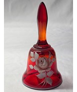 Vintage WESTMORELAND 5.25&quot;  AMBERINA Glass Bell PINK ROSE On Ruby - Hand... - $21.10 CAD