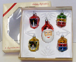 Vintage Glass Christmas Ornaments - Santa Face &amp; 4 Lanterns IOB - £7.47 GBP