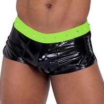 Vinyl Mesh Runner Shorts Black Light Waistband Studded Side Leg Split 6333 - £26.73 GBP