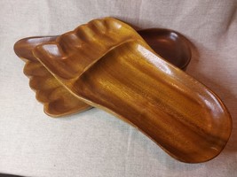 Pair Of Vintage Genuine Raintree Wood Big Feet Foot Print Platters - £32.00 GBP