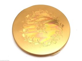 Vintage Compact Pilchner 4&quot; Diameter Puff Powder Etched Top 1940s - $40.10
