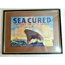Crate Label 1937 Sea Cured Brand Ventura County Lemons Glass Framed Advertising - £12.66 GBP