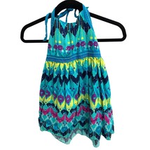 Emily West Girls Size 10 Halter Dress Blue Multicolor Tie Back Sparkle P... - $11.88