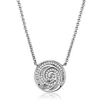 Elegant Round Simulated Diamond Spiral Shape Pendant Rhodium Plated Necklace 16&quot; - £61.43 GBP