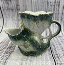 Antique German Porcelain Mustache Shaving Mug Luster Green Gold Design READ - £23.17 GBP