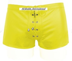 Laced Pants Boxer Sports Walking Genuine Lambskin Leather Mens Gym Yellow Shorts - £78.13 GBP+