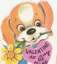 Vintage Valentine Card Beagle Dog with Daisy in Mouth Unused Die Cut - £5.51 GBP