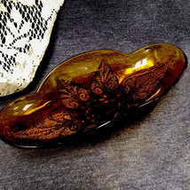 Unusual Vintage Amber Carnival Glass Oval Dish Leaf Design 9 3/4” Long EUC - £7.12 GBP