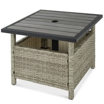 End Table Outdoor Wicker Patio Side Table Accent Furniture W/ Umbrella Hole - £96.17 GBP