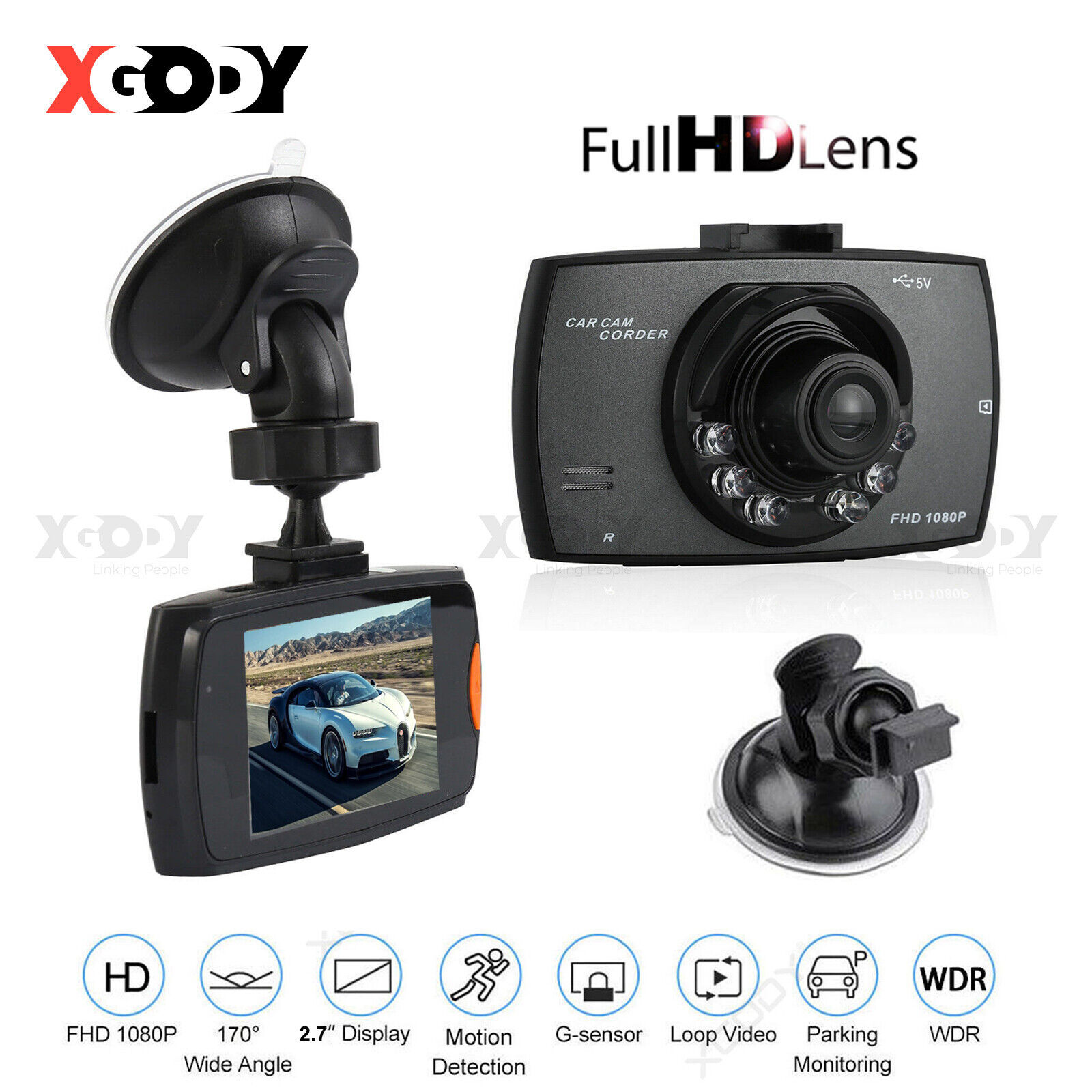 XGODY 2.7" Full HD 1080P Car DVR Dash Cam Vehicle Camera Video Recorder G-senso - $22.39