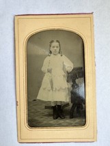 Antique CDV Tintype Photo 1860s Beloved Girl in Victorian Era Dress With Parasol - £29.67 GBP